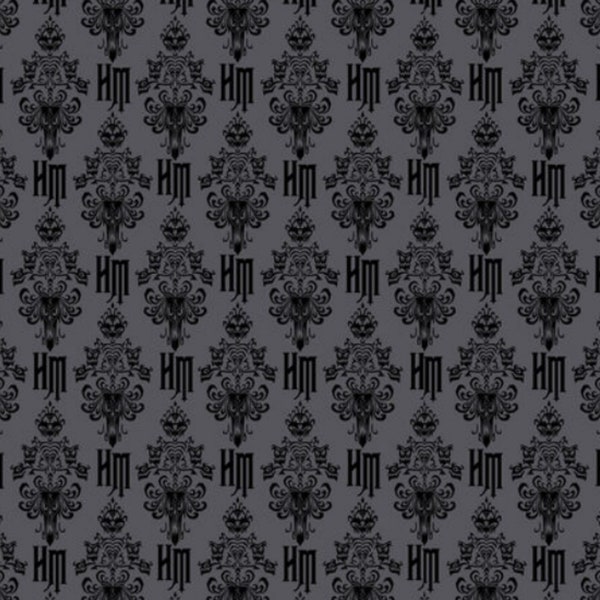 Haunted Mansion Logo Fabric or Haunted Mansion Monster Fabric Black and Gray Disney Licensed Cotton Fabric