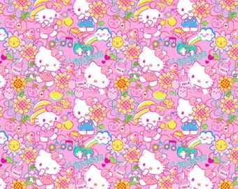 Hello Kitty Fabric, Hello Kitty Garden Doodle on Pink Licensed by Sanrio for Springs Creative Novelty Cotton Fabric 77658-A62028