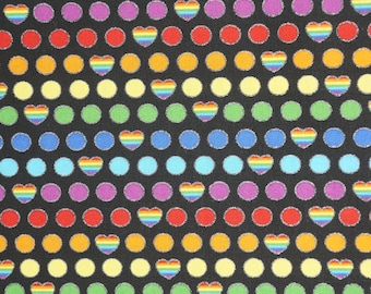 Pride Rainbow Hearts and Dots Celebration Novelty Cotton Fabric