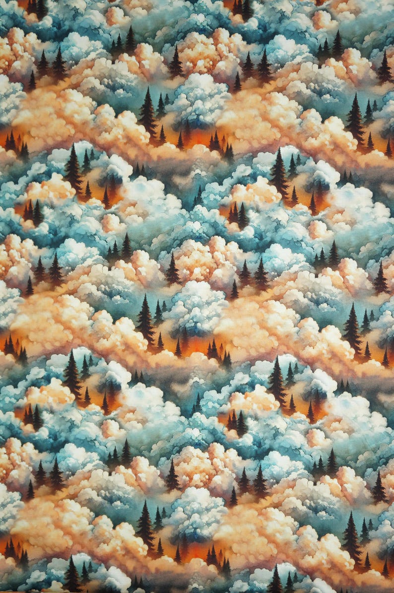 Clouds and Trees Fabric, Clouds and Trees Wilderness Song by Marilynn Lee for Blank Quilting Cotton Fabric, Sunset Fabric image 5