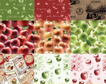 Apple Orchard Quilting Squares Bundle, 10" or 5" Stacker Bundle 42 pieces by Camelot Quilting Cotton Fabric, Layer Cake or Charm Squares