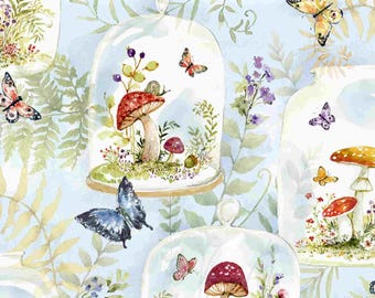 Mushroom Fabric, Packed Mushrooms by Susan Winget for Springs Creative Novelty Cotton Fabric 81445-160028