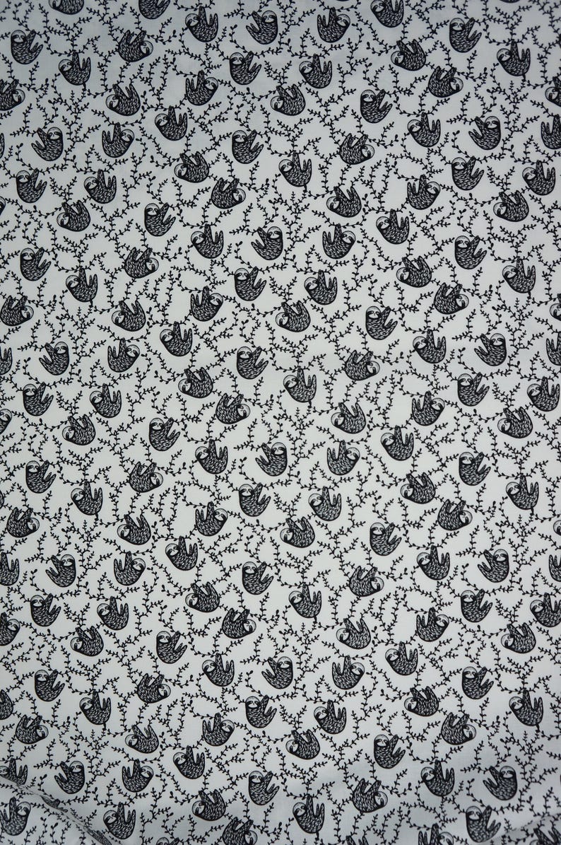 Black and White Sloths By Dear Stella Quilting Cotton Fabric, Small Print Sloths, ST-WG1985WHITE, ABC Menagerie by Wee Gallery Collection image 4