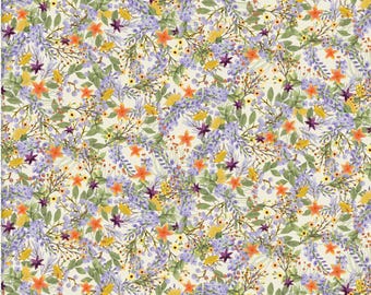 Spring Floral Fabric, Floral Spray Cream Locally Grown by Beth Albert Quilting Cotton Fabric by 3 Wishes Fabric