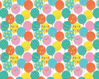 Happy Birthday Fabric, Balloons on White by Camelot Quilting Cotton Fabric, Happy Birthday Quilt, Who Invited the Llamas Collection