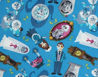 Haunted Mansion Fabric, Haunted Mansion Wedding Fabric on Blue Disney Licensed Cotton Fabric