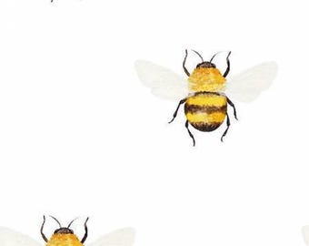 Bumble Bee Fabric, Sunflower Garden Bees on White by Springs Creative Novelty Cotton Fabric, 78753-G550715