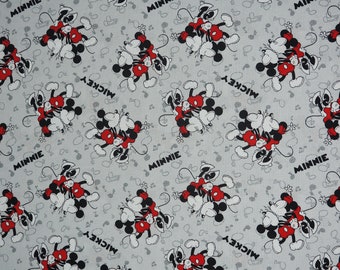 Mickey Minnie Vintage Kiss Fabric, Valentine's Day, Disney Mickey Mouse on Gray Valentine Licensed by Springs Creative Novelty Cotton Fabric