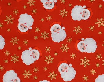 Santa Fabric, Santa on Red with Gold Metallic Snowflakes by Lewis and Irene Quilting Cotton Fabric, Santa Claus Fabric C118.2