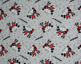 Mickey Minnie Vintage Kiss Fabric, Valentine's Day, Disney Mickey Mouse on Gray Valentine Licensed by Springs Creative Novelty Cotton Fabric