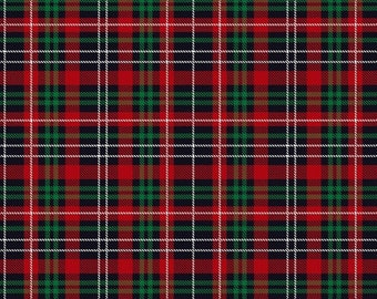 Christmas Plaid Fabric, Red Green and Black Christmas Plaid by Timeless Treasures Quilting Cotton Fabric, Screen Printed Cotton Plaid