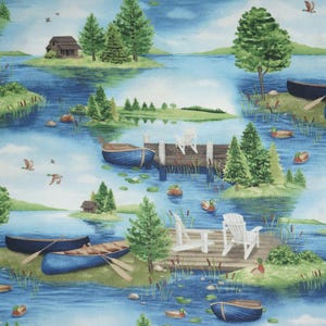 Lake Fabric, Lakefront Scenic by Windham Quilting Cotton Fabric, Lake Life Fabric, 27680-741