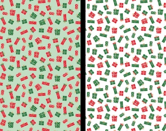 Mini Tossed Christmas Presents on Mint Green and White, Small Print Gifts by Riley Blake Christmas Adventure Quilting Cotton Fabric