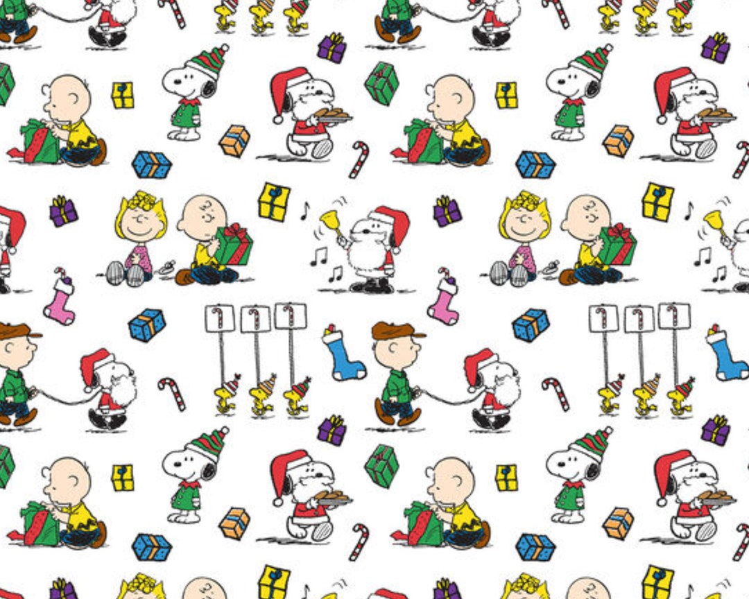 Snoopy Christmas Fabric, Peanuts Christmas Gathering Licensed Novelty