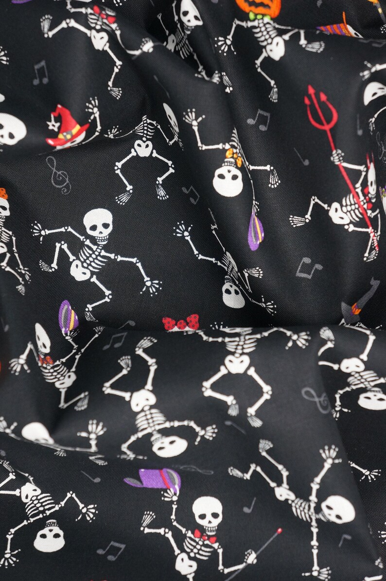 Dancing Halloween Skeletons Novelty Cotton Fabric by Fabric Traditions, Skeletons in Halloween Costumes image 5