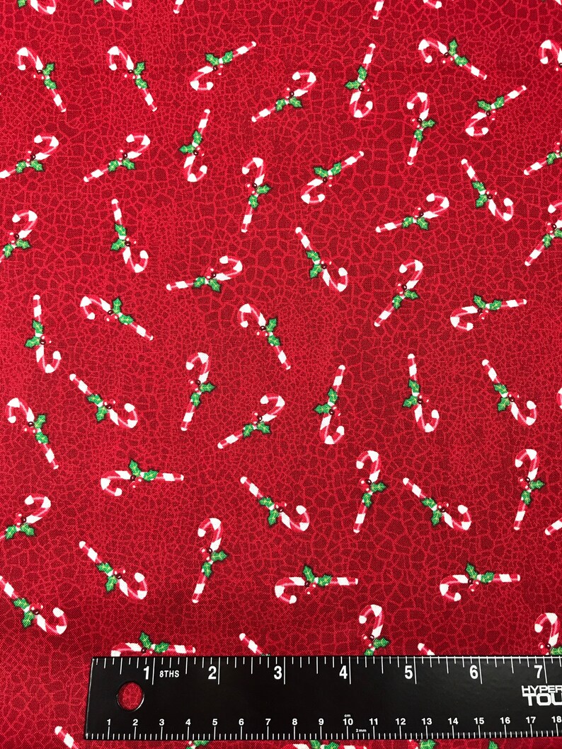 Christmas Candy Canes on Red Quilting Cotton Fabric Novelty Fabric Ugly Christmas Mask Fabric