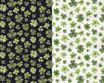 St Patrick's Day Shamrock Fabric, Shamrocks on Black or Offwhite by Riley Blake Quilting Cotton Fabric