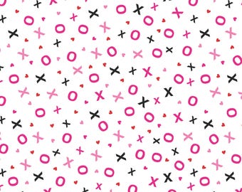 Valentine Fabric, XOs on White Love You Fur-Ever by Greta Lynn for Benartex Kanvas Quilting Cotton Fabric 14263-09