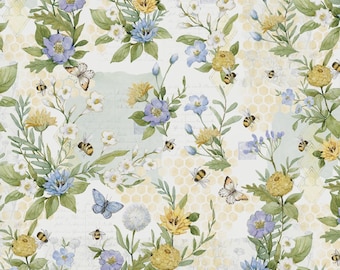 Bee Fabric, Sweet As Can Bee Floral by Susan Winget for Springs Creative Novelty Cotton Fabric