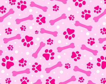 Dog Fabric, Paw and Bones on Pink by David Textiles Novelty Cotton Fabric DX-4363-4C-10