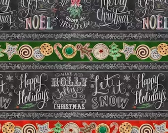 Christmas Border Fabric, Holiday Spirits Merry Little Christmas by Lily & Val for Michael Miller Quilting Cotton Fabric DDC12332-BLACK
