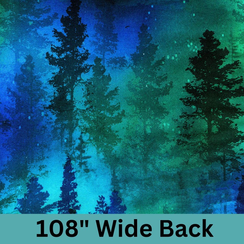 Northern Lights Wideback Fabric, Aurora Forest Trees by Timeless Treasures Quilting Cotton Fabric, Aurora Borealis Fabric, CD8960-GREEN imagem 1