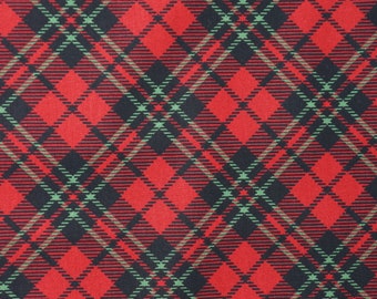 Christmas Plaid Fabric, Red and Green Bias Christmas Plaid Novelty Cotton Fabric, Screen Printed Cotton Plaid, Christmas Tartan Plaid