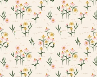 Floral Fabric, Floral Field on Cream from the Naturally Wild Collection Ann Gardner for Cloud9 Organic Quilting Cotton Fabric 227899