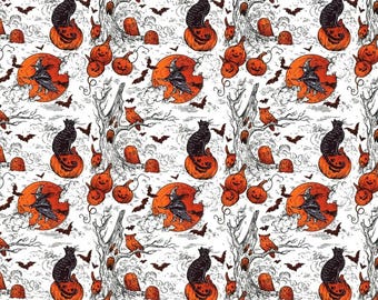 Halloween Toile Fabric, Haunted Toile on White Costumes & Cobwebs by Club Hauer Halloween Quilting Cotton PWRH126.WHITE