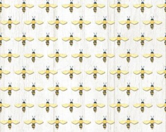 Bee Fabric, Bees on Cream Wood Planks from the Squeeze the Day Collection by Rebecca Canale for Studio E Quilting Cotton Fabric