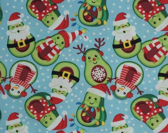 Avo Merry Christmas Novelty Cotton Fabric, Avocado Christmas Fabric, Avocado Santa, Avocado Reindeer