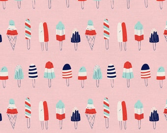 Patriotic 4th of July Popsicle Fabric, Lolly Pop Pink Stars and Stripes by Paintbrush Studios Quilting Cotton Fabric, Summer Popsicle Fabric