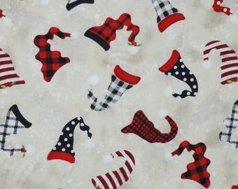 Gnome Antics Tossed Gnome Hats on light Taupe/Grey Scenic by Jennifer Pugh Wilmington Prints Christmas Quilting Cotton Fabric 82625-930