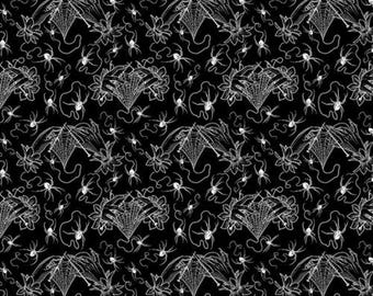 Spiderweb Fabric, Cobweb Lace on Black Costumes & Cobwebs by Club Hauer Halloween Quilting Cotton PWRH118.BLACK