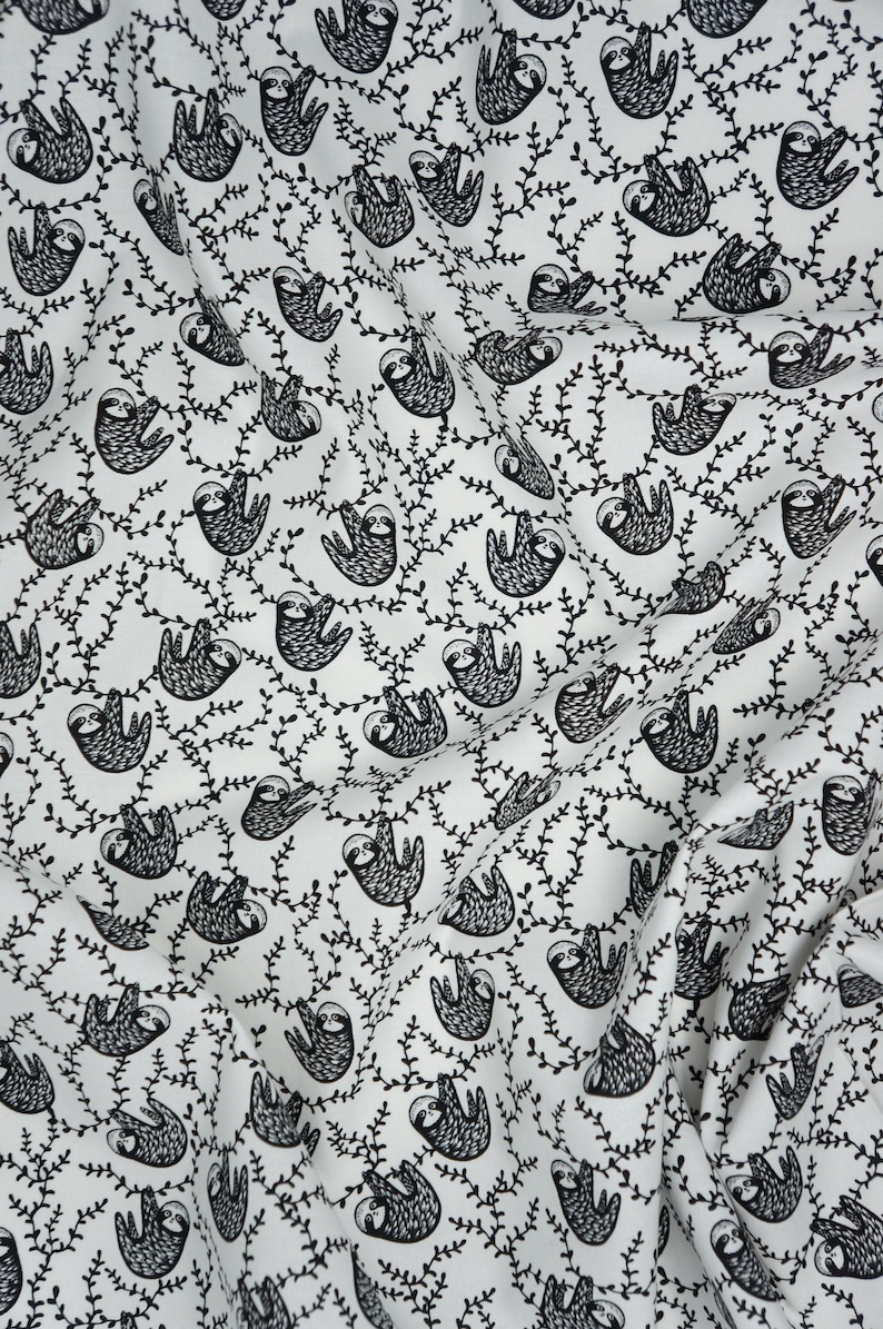 Black and White Sloths By Dear Stella Quilting Cotton Fabric, Small Print Sloths, ST-WG1985WHITE, ABC Menagerie by Wee Gallery Collection immagine 6