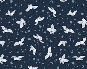 Owl Fabric, Night Owls Twilight Creatures on Indigo by Natàlia Juan Abelló for Riley Blake Quilting Cotton Fabric, C15362-INDIGO