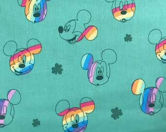 Mickey Rainbow Head St Patricks Day Disney Licensed Cotton Fabric, Rainbow Mickey, Shamrock Mickey, Disney St Patty's Dat Fabric