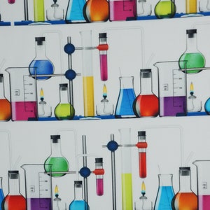 Chemistry Test Tubes on White Bright Idea Science Fair Collection by Robert Kaufman Quilt Cotton Fabric