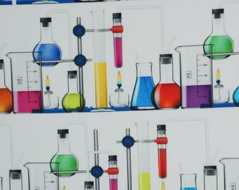 Chemistry Test Tubes on White Bright Idea Science Fair Collection by Robert Kaufman Quilt Cotton Fabric