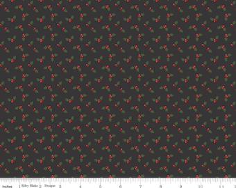 Holly Leaves on Black, Riley Blake Holly Holiday Holly Charcoal Quilting Cotton Fabric, Small Print Christmas Fabric, C10886-CHARCOAL