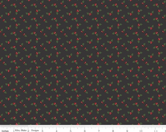 Holly Leaves on Black, Riley Blake Holly Holiday Holly Charcoal Quilting Cotton Fabric, Small Print Christmas Fabric, C10886-CHARCOAL