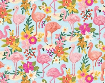 Flamingo Fabric, Aqua Tropical Flamingos by Timeless Treasures Quilting Cotton Fabric, CD1326-AQUA