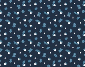 Acorn Fabric, Happy Acorns Twilight Creatures on Indigo by Natàlia Juan Abelló for Riley Blake Quilting Cotton Fabric, C15365-INDIGO