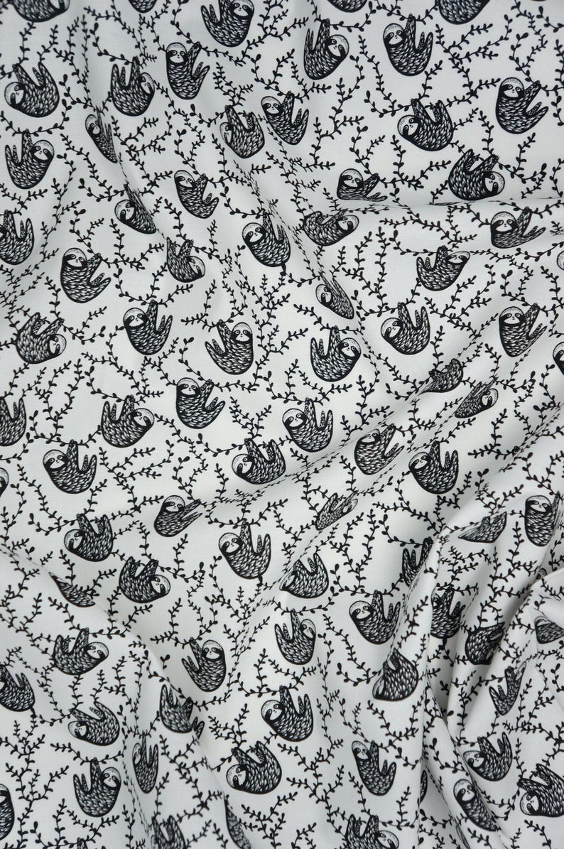 Black and White Sloths By Dear Stella Quilting Cotton Fabric, Small Print Sloths, ST-WG1985WHITE, ABC Menagerie by Wee Gallery Collection image 6