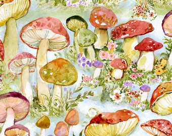 Mushroom Fabric, Packed Mushrooms by Susan Winget for Springs Creative Novelty Cotton Fabric 81444-160028