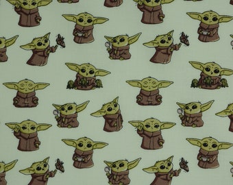 Baby Yoda Light green Star Wars Mandalorian Child Playful Poses Cotton Fabric Licensed