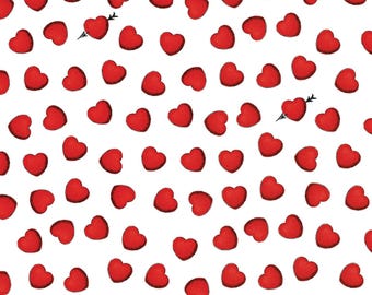 Valentine Heart Fabric, Heart Toss on White by J. Wecker Frisch for Riley Blake Quilting Cotton Fabric, All My Heart Collection