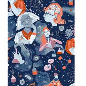 Women in STEM Fabric, Atomic Collection by Dear Stella Quilting Cotton Fabric, Chemistry Lab, Science Lab Tools, Beaker STELLA-SRR1915