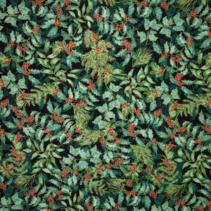 Holly Fabric, Holly and Berries on Black with Gold Metallic Accents Christmas Musical by Benartex Quilting Cotton Fabric 14028M-07B 画像 4