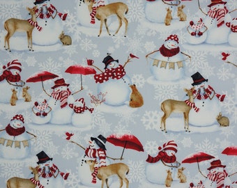 Snowman & Animal Allover on Gray From Henry Glass By Barb Tourtillotte Christmas Quilting Cotton Fabric 9704-90